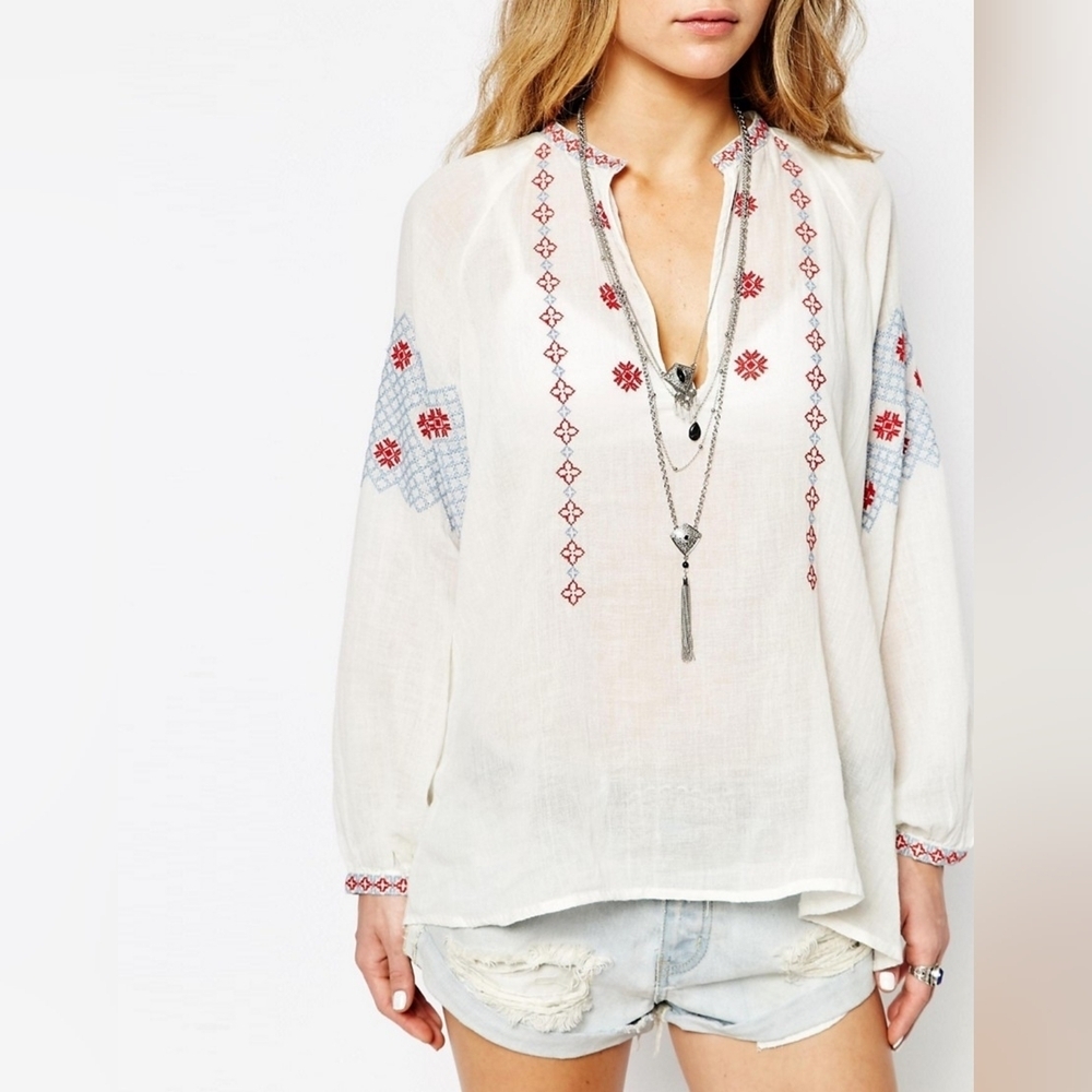 Denim & Supply by Ralph Lauren Edita Embroidered Peasant Blouse Size XL